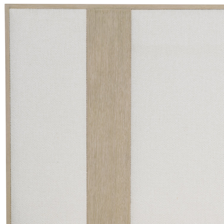 Transitional Dune and Ivory Queen Upholstered Bed with Geometric Headboard
