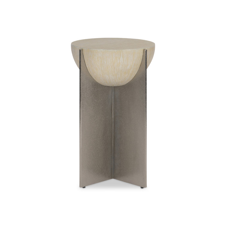Beige Round Wood and Metal Accent Table