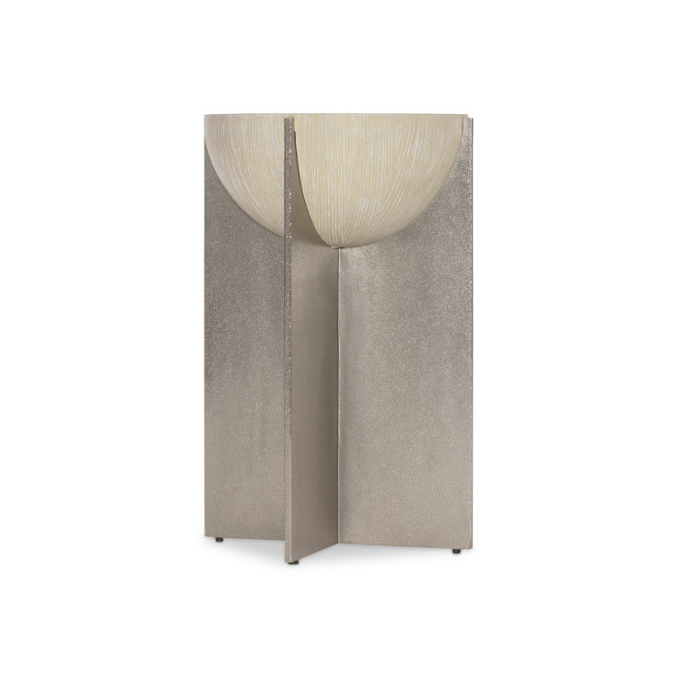 Beige Round Wood and Metal Accent Table