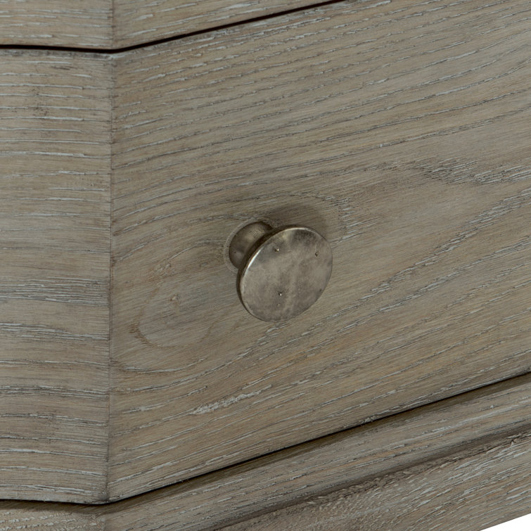 Gray Wood 3-Drawer Nightstand with Pewter Accents