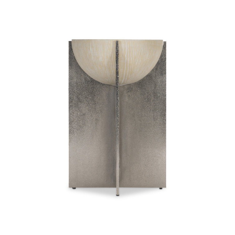 Beige Round Wood and Metal Accent Table