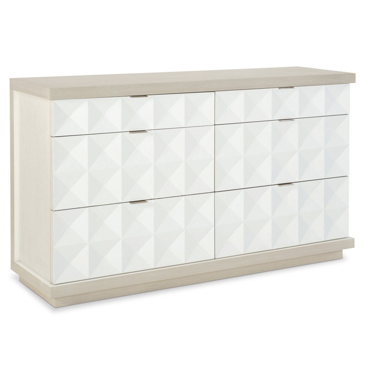 Transitional Axiom 6-Drawer Dresser in White and Gray with Artistic Flair