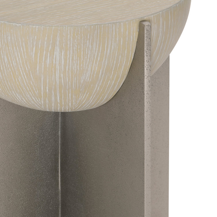 Beige Round Wood and Metal Accent Table