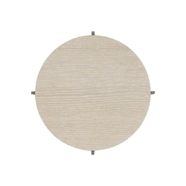 Beige Round Wood and Metal Accent Table