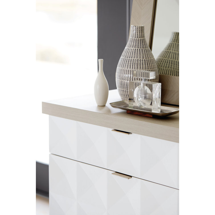 Transitional Axiom 6-Drawer Dresser in White and Gray with Artistic Flair