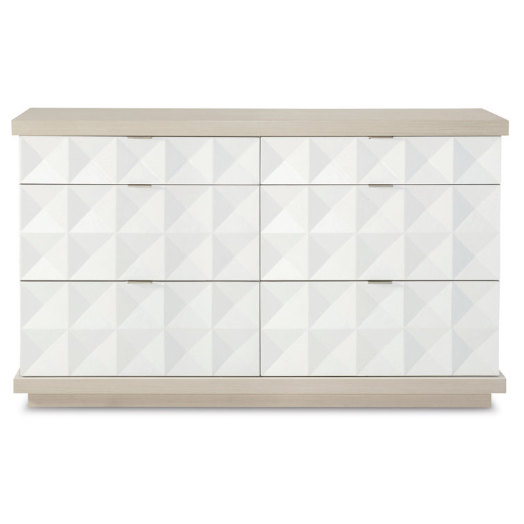 Transitional Axiom 6-Drawer Dresser in White and Gray with Artistic Flair