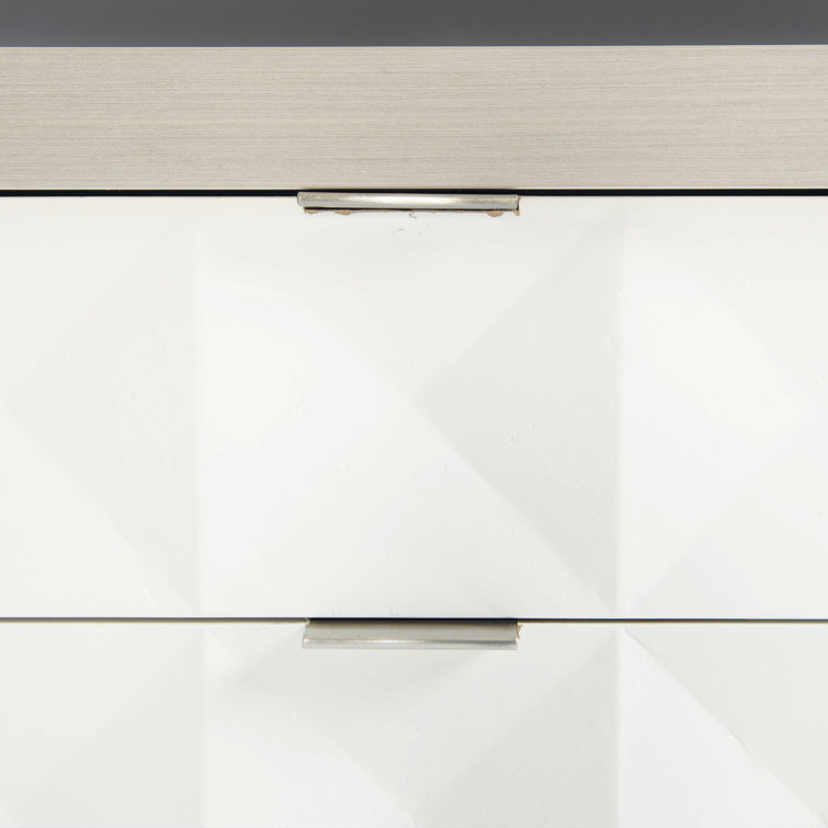 Transitional Axiom 6-Drawer Dresser in White and Gray with Artistic Flair