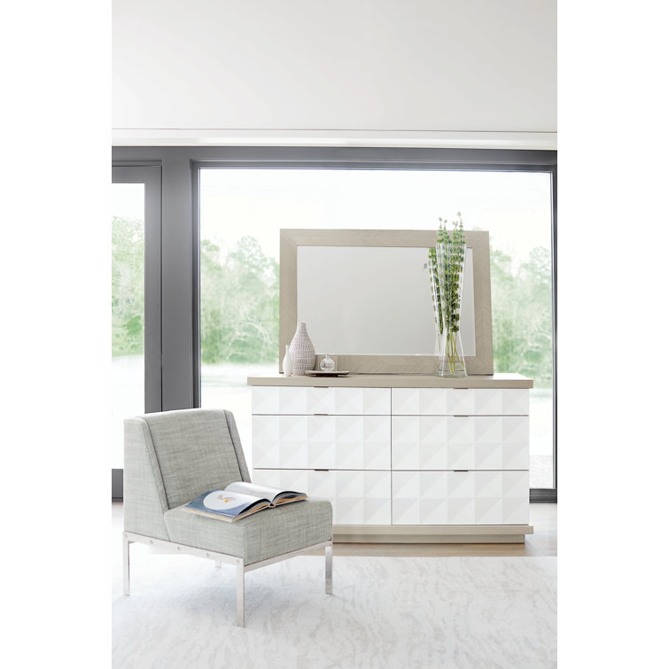 Transitional Axiom 6-Drawer Dresser in White and Gray with Artistic Flair