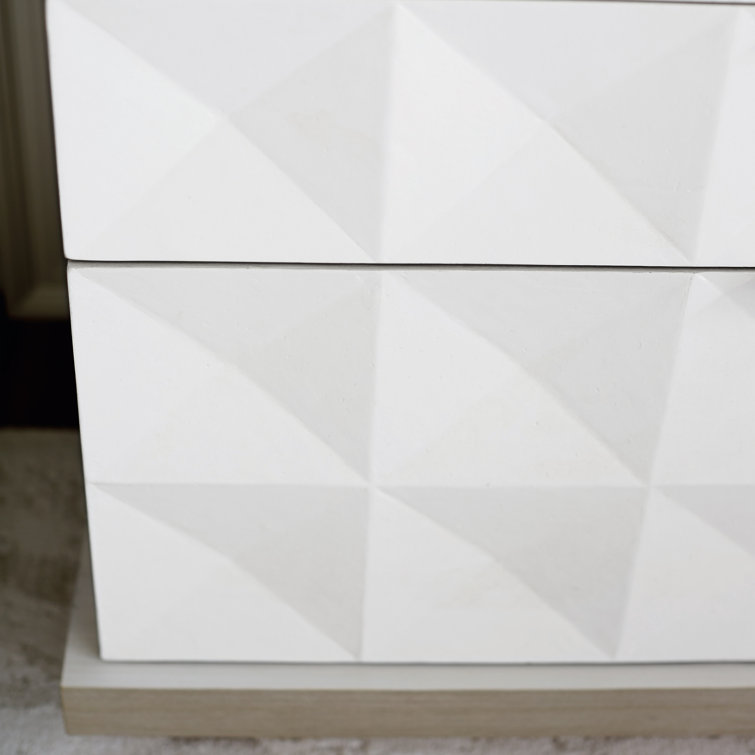 Transitional Axiom 6-Drawer Dresser in White and Gray with Artistic Flair