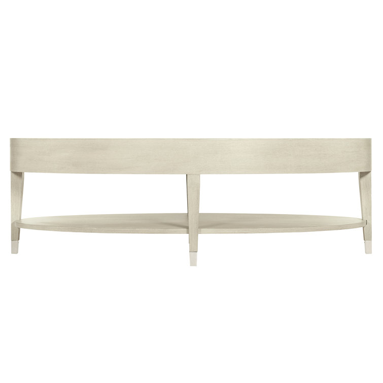 Transitional Cream Oval Coffee Table with Metal Accents and Storage