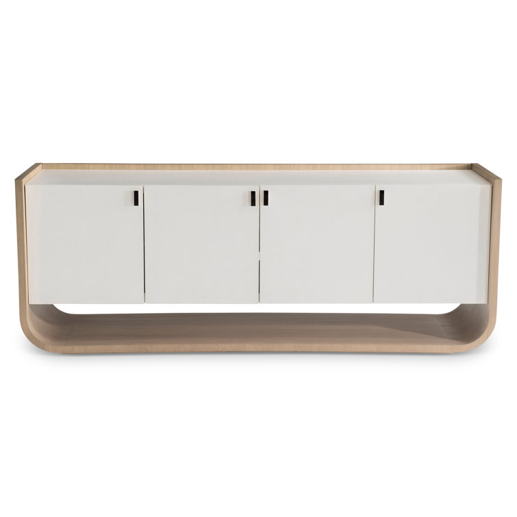 White and Brown Faux Stone Media Console with Cabinet