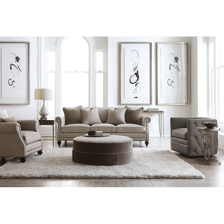 Palazzo Light Grey Genuine Leather Swivel Barrel Accent Chair