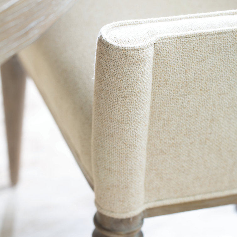 Ivory Linen Upholstered Arm Chair with Sandstone Wood Finish
