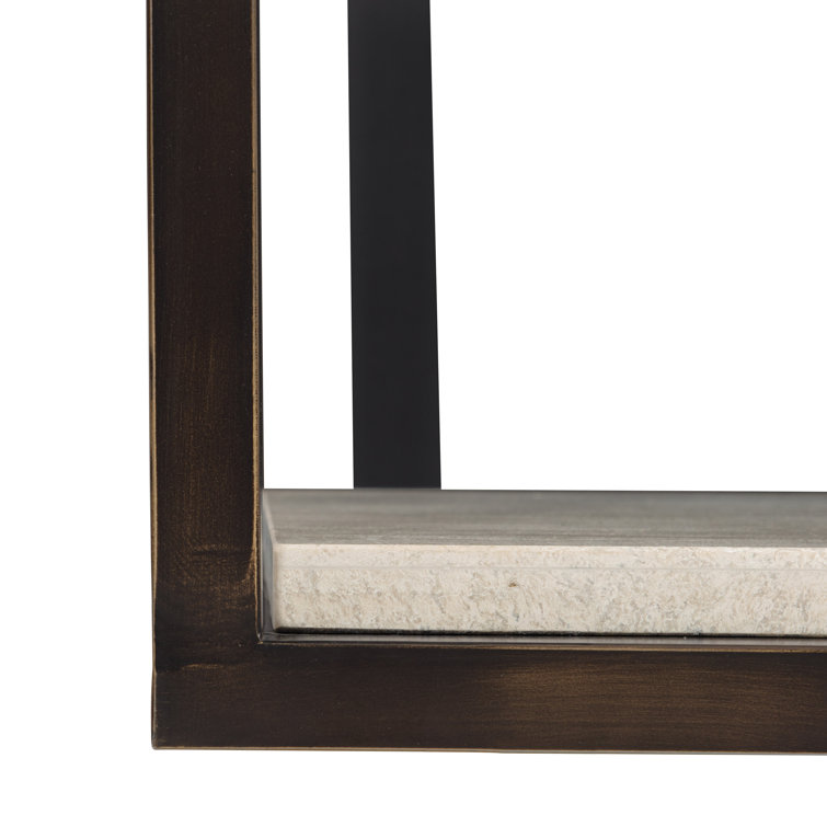 Transitional Brown Stone and Metal Rectangular End Table