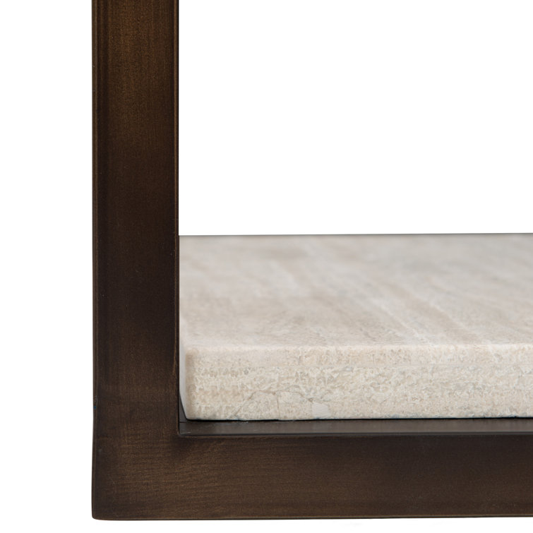 Transitional Brown Stone and Metal Rectangular End Table