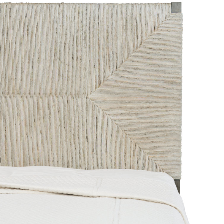 Alannis King Panel Bed with Woven Abaca Headboard in Rustic Grey