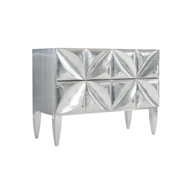 Dahlia Transitional 2-Drawer Silver German Silver Nightstand