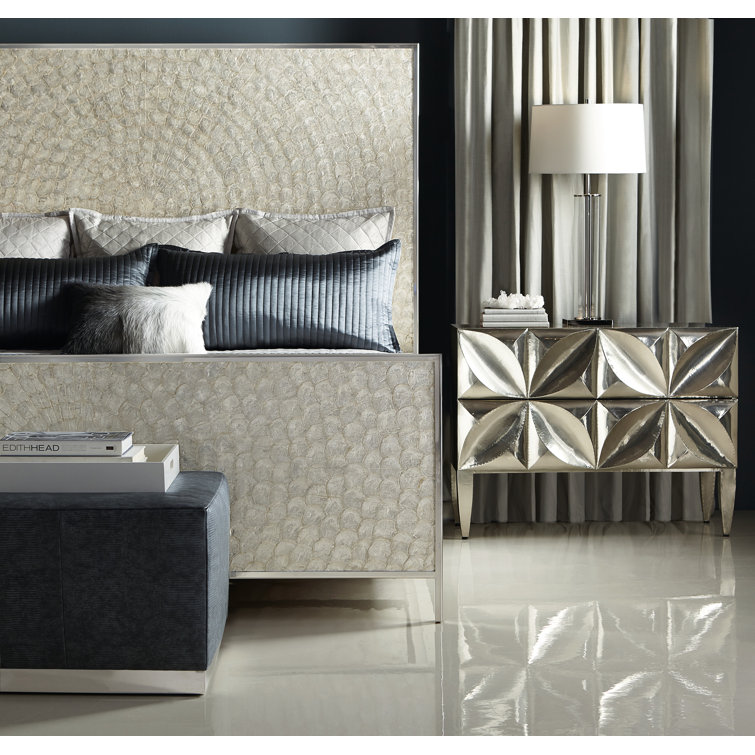 Helios King Capiz Shell Panel Bed with Stainless Steel Frame