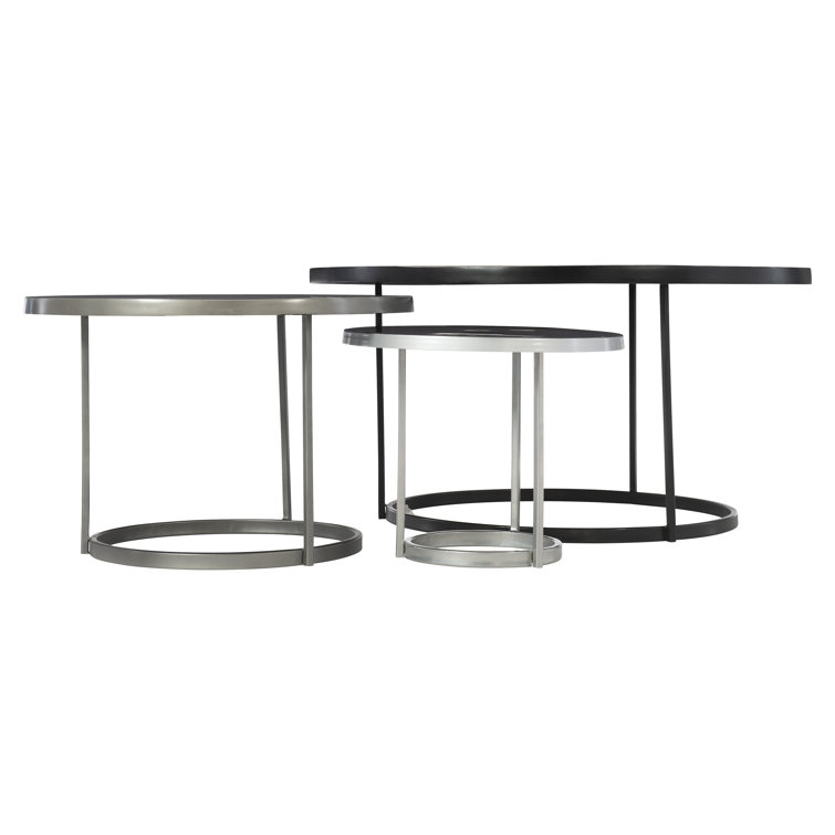 Transitional 26" Round Gray Metal Coffee Table with Storage