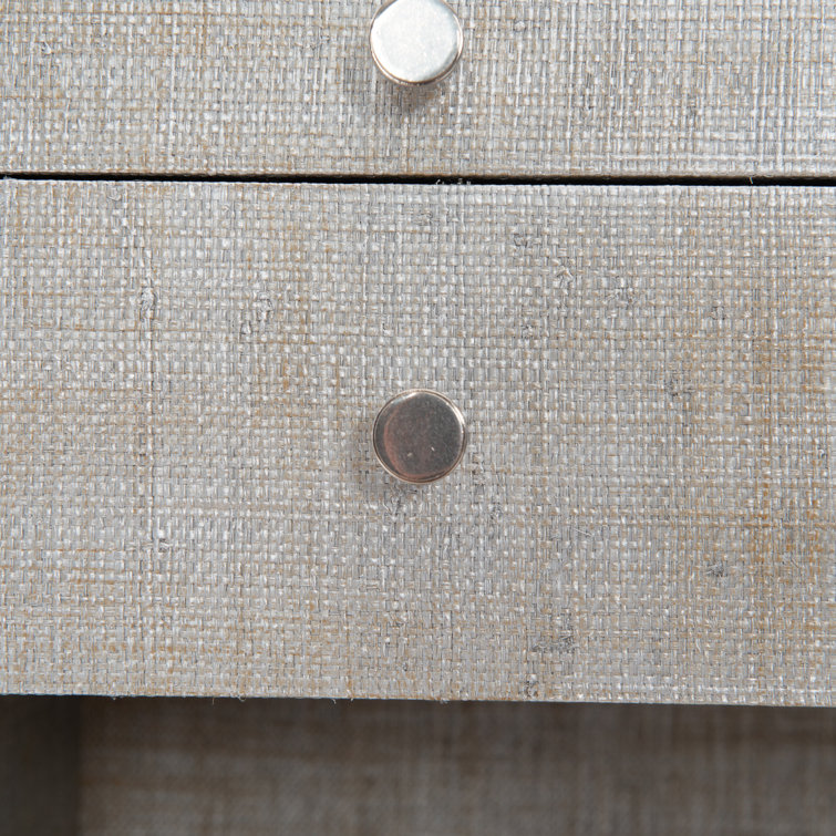Saba Modern 2-Drawer Gray Raffia and Antique Silver Nightstand