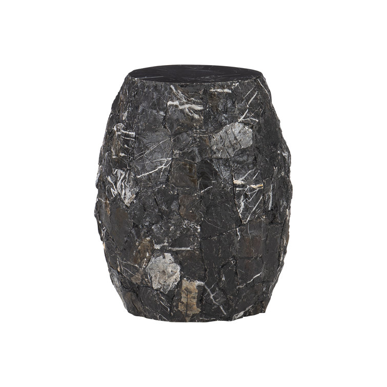 Tambora Transitional Black Round Wood & Stone Side Table
