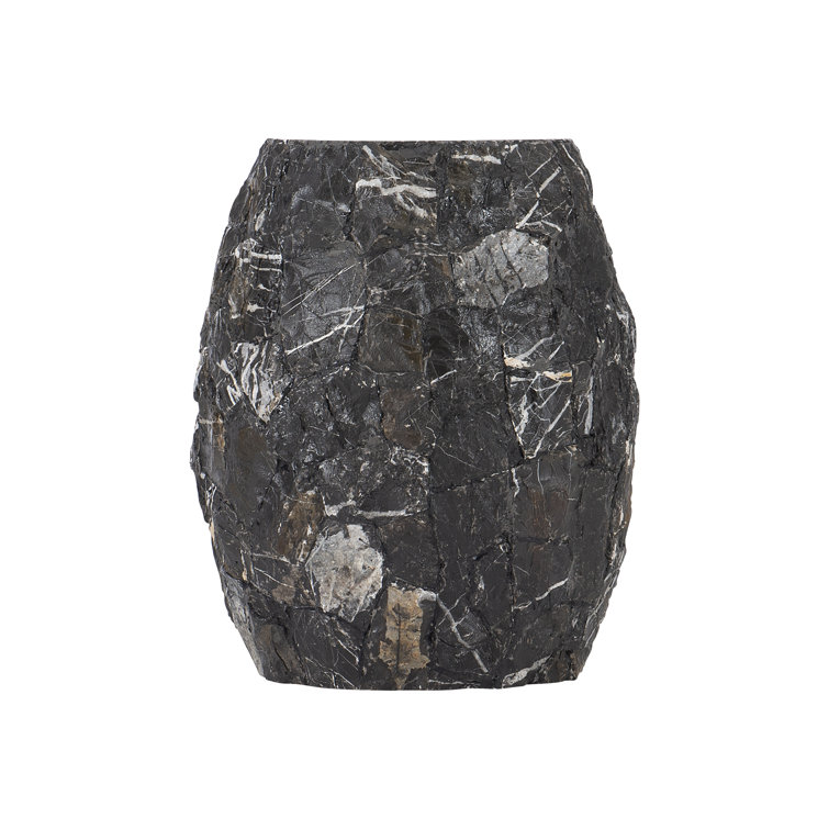 Tambora Transitional Black Round Wood & Stone Side Table