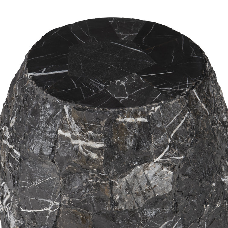 Tambora Transitional Black Round Wood & Stone Side Table
