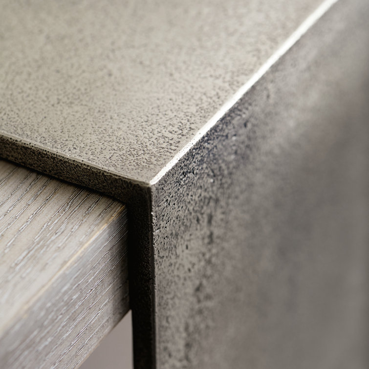 Beige Oak and Aluminum Rectangular Console Table with Storage
