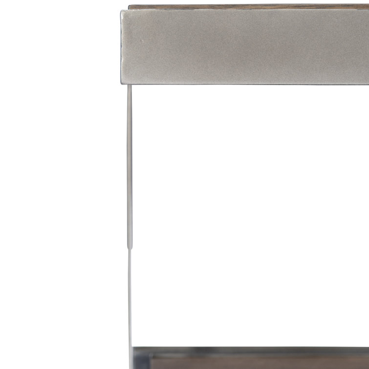 Transitional Quartered Oak and Steel Square End Table in Gray/Brown