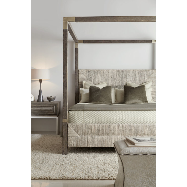 Coastal Abaca Woven Light Grey Solid Oak Bench, 50"