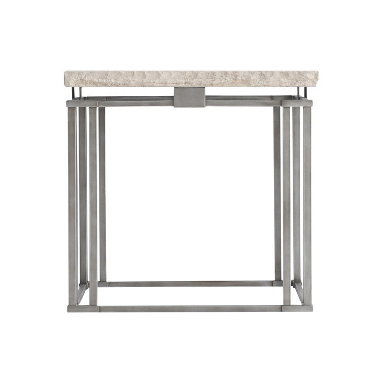 Cream and Silver Stone Top Square End Table