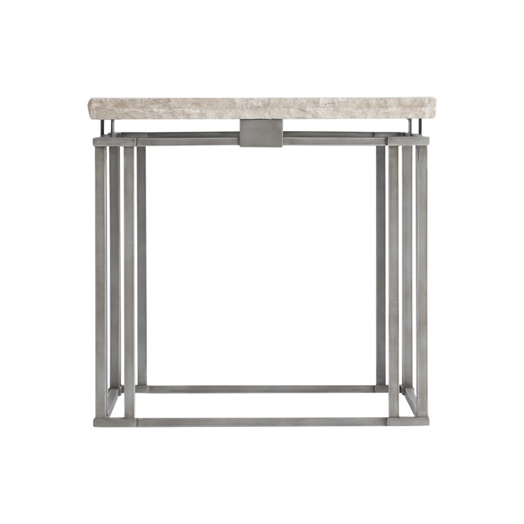 Cream and Silver Stone Top Square End Table