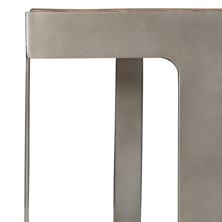 Transitional Quartered Oak and Steel Square End Table in Gray/Brown