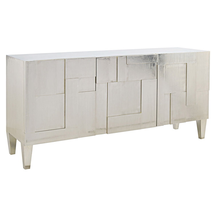 Black Teak and Nickel Transitional Entertainment Console with Cabinet