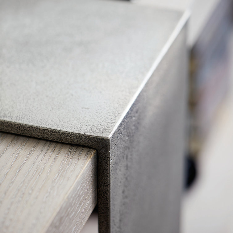 Beige Oak and Aluminum Rectangular Console Table with Storage