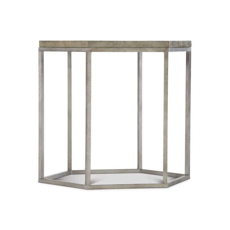 Morel Wood & Glazed Silver Metal Round End Table