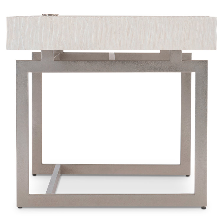 White Weathered Bone Wood Desk with Drawer and USB Port