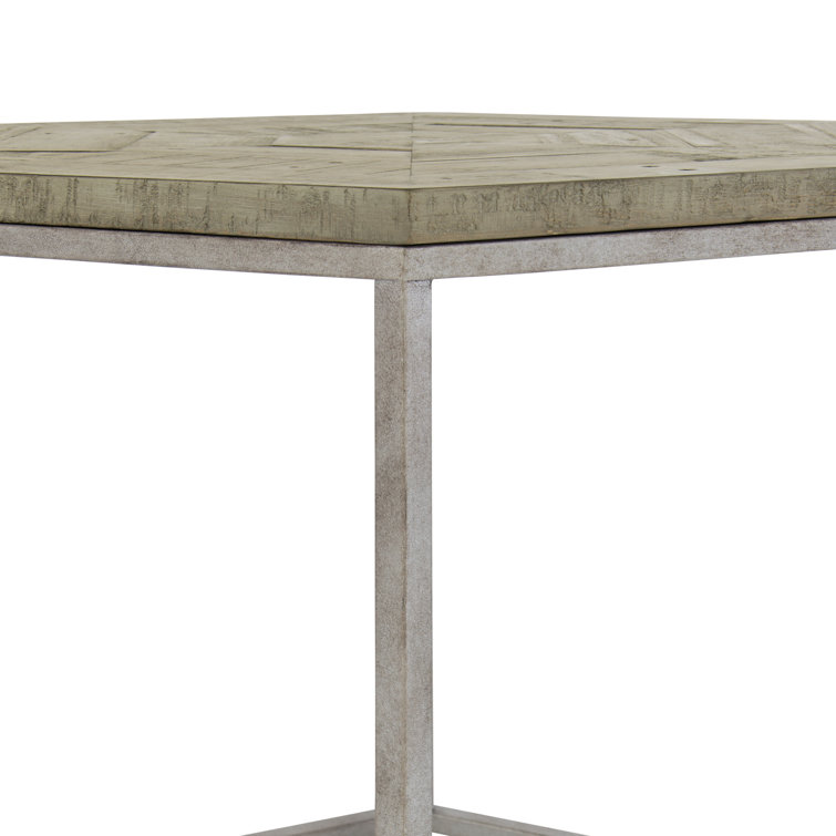 Morel Wood & Glazed Silver Metal Round End Table