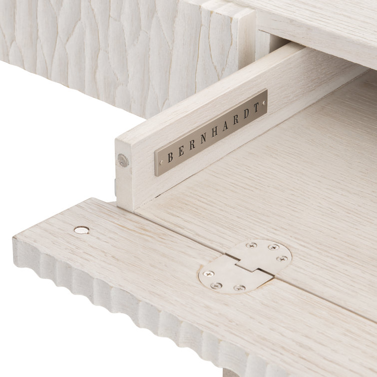 White Weathered Bone Wood Desk with Drawer and USB Port