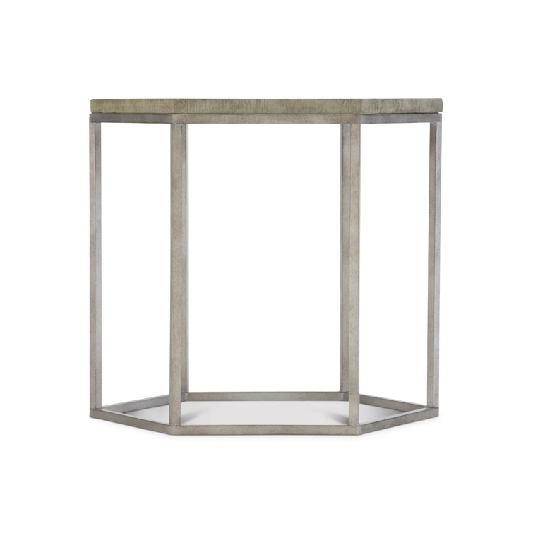 Morel Wood & Glazed Silver Metal Round End Table