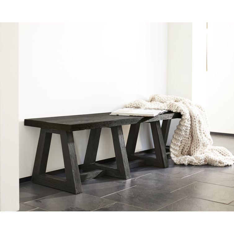 Modern Black Wood Dining Bench with Triangular Legs