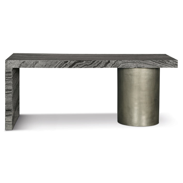 Transitional Black Marble Top Home Office Desk, 72"W