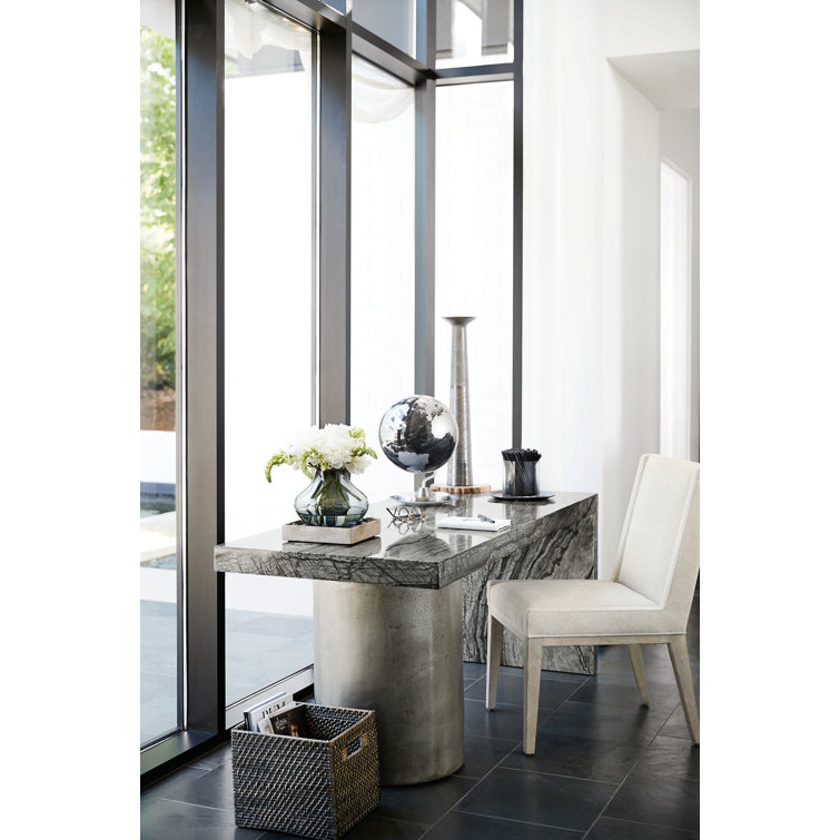 Transitional Black Marble Top Home Office Desk, 72"W