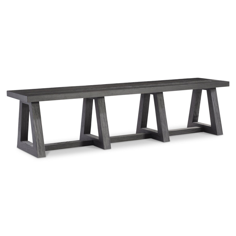 Modern Black Wood Dining Bench with Triangular Legs