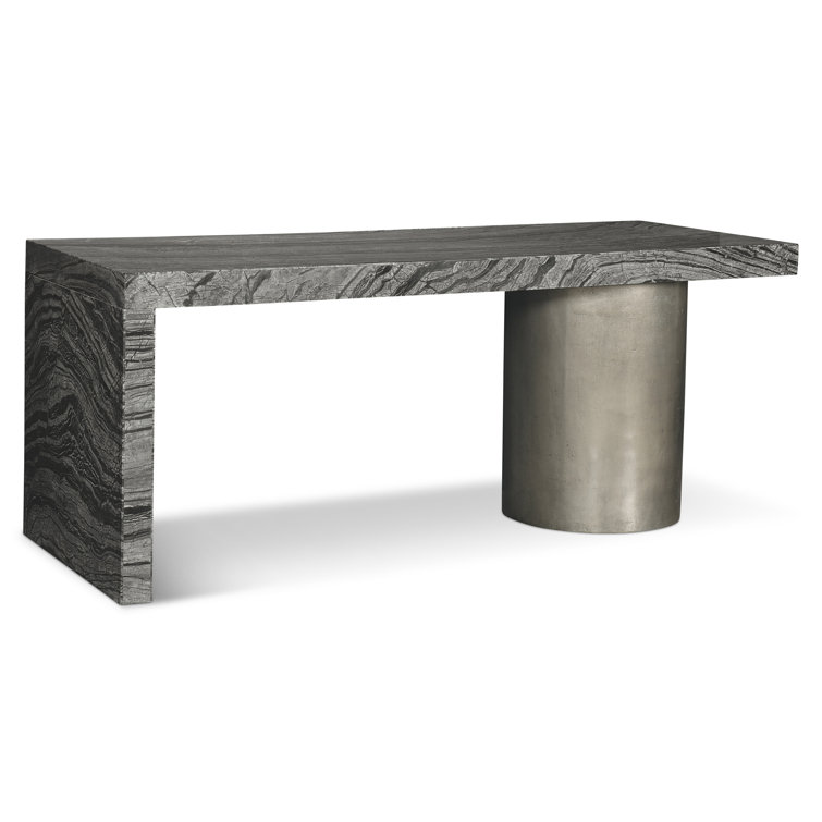 Transitional Black Marble Top Home Office Desk, 72"W