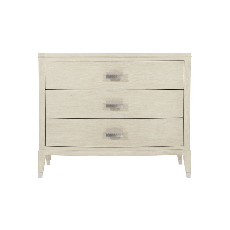 Cream Transitional 3-Drawer Nightstand with Silver Hardware