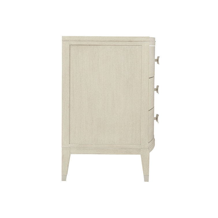 Cream Transitional 3-Drawer Nightstand with Silver Hardware
