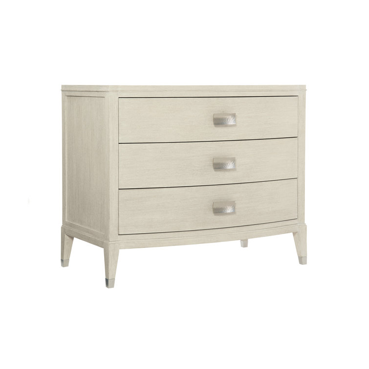 Cream Transitional 3-Drawer Nightstand with Silver Hardware