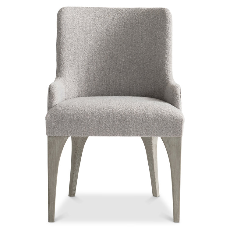 Trianon Transitional Gray Upholstered Arm Chair with Soft Arches