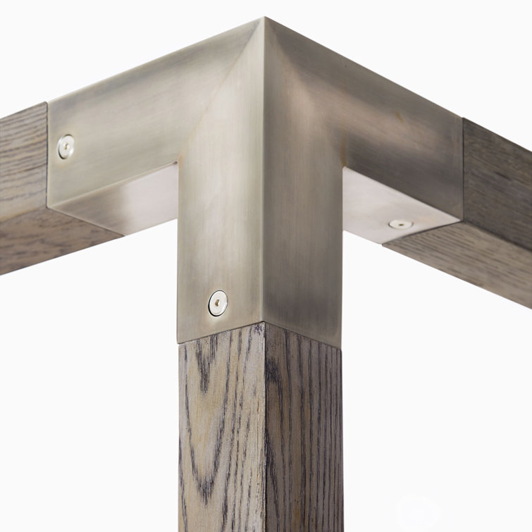 Rustic Gray Oak King Canopy Bed with Woven Headboard